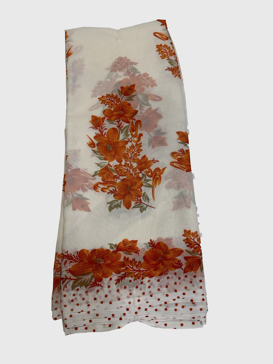 TikTok Viral Saree – White with Orange Flowers