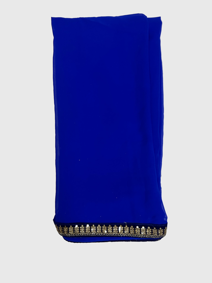 Blue Saree with Golden Border