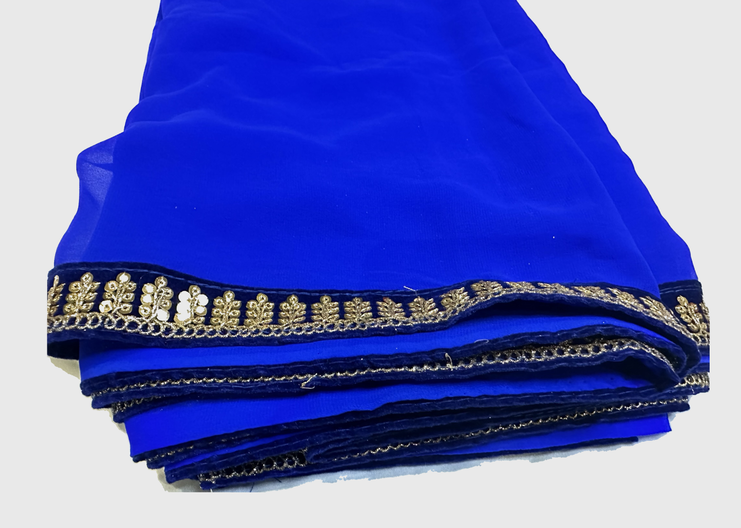 Blue Saree with Golden Border