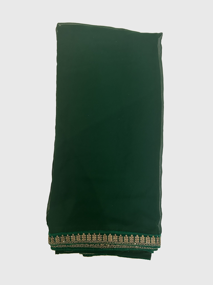 Green Sari with Golden Border