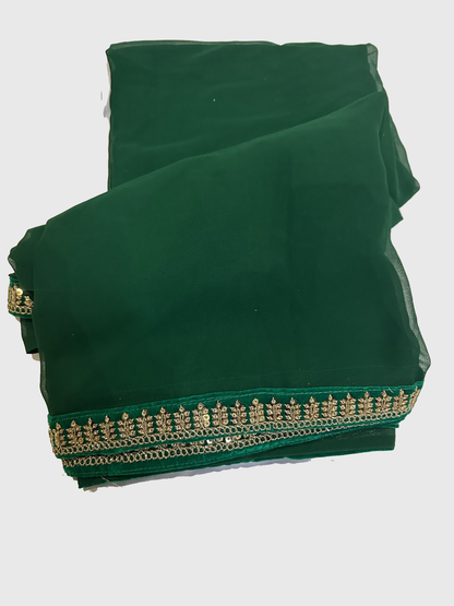 Green Sari with Golden Border